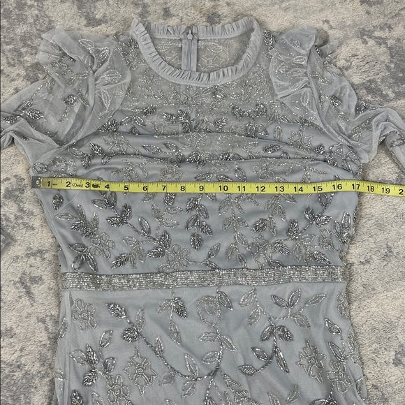 Mac Duggal 9237 High Neck Flutter Cap Long Sleeve Tiered Embellished Gown Sz 8 - Picture 9 of 13